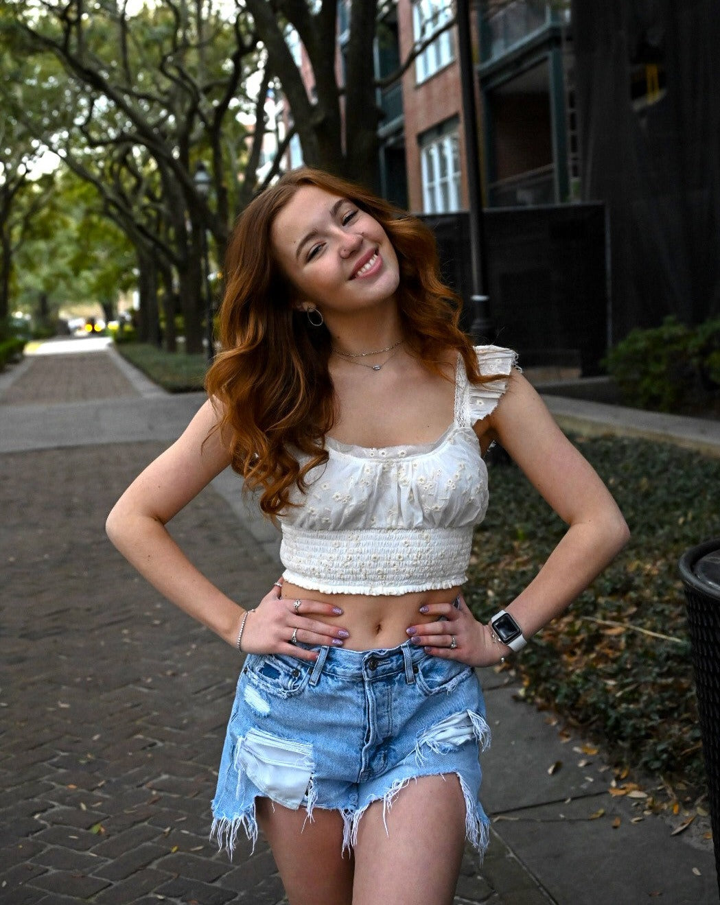 Going Viral Floral Eyelet Top