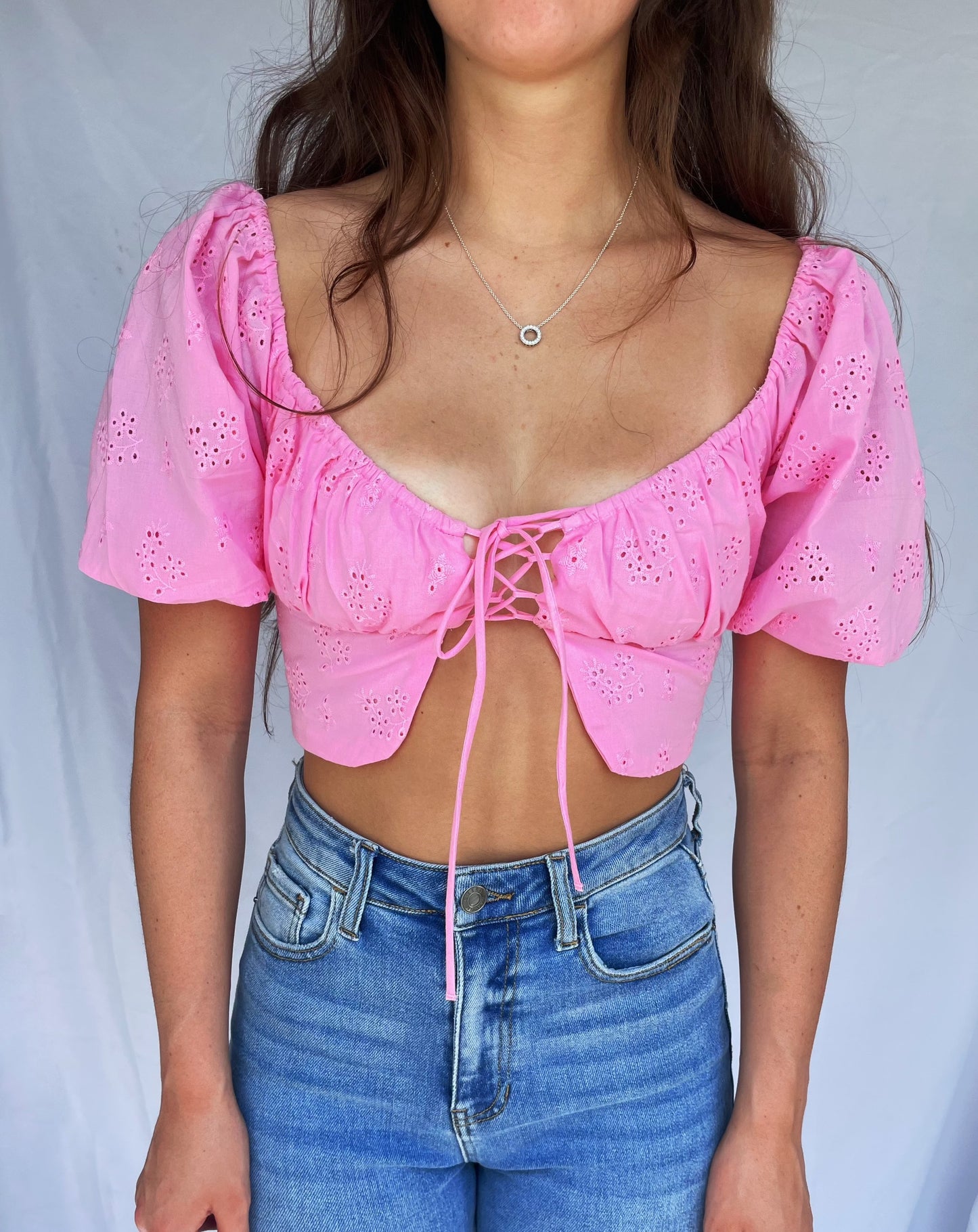 Can't Look Away Eyelet Top