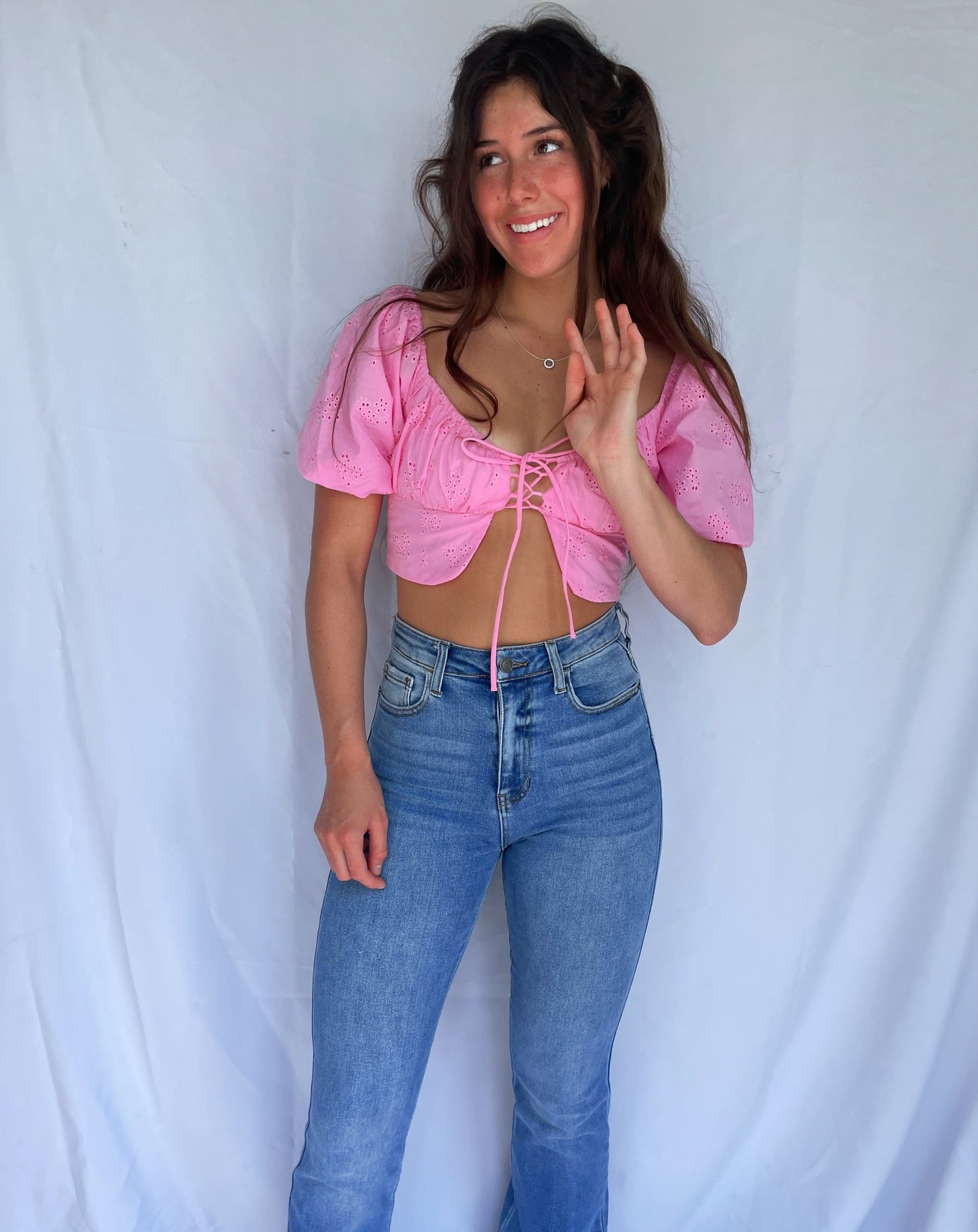 Can't Look Away Eyelet Top