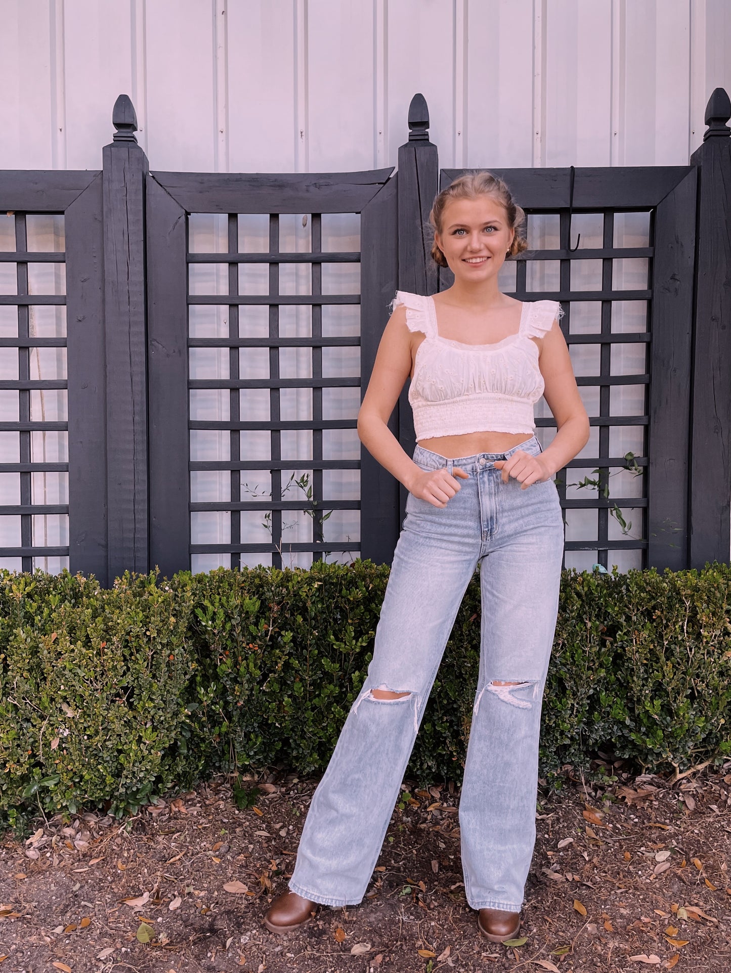 Going Viral Floral Eyelet Top