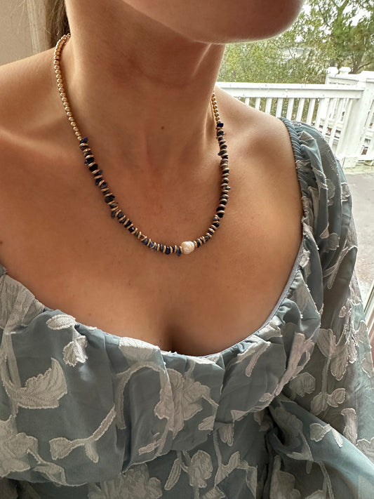 Stone and Pearl Choker Necklace