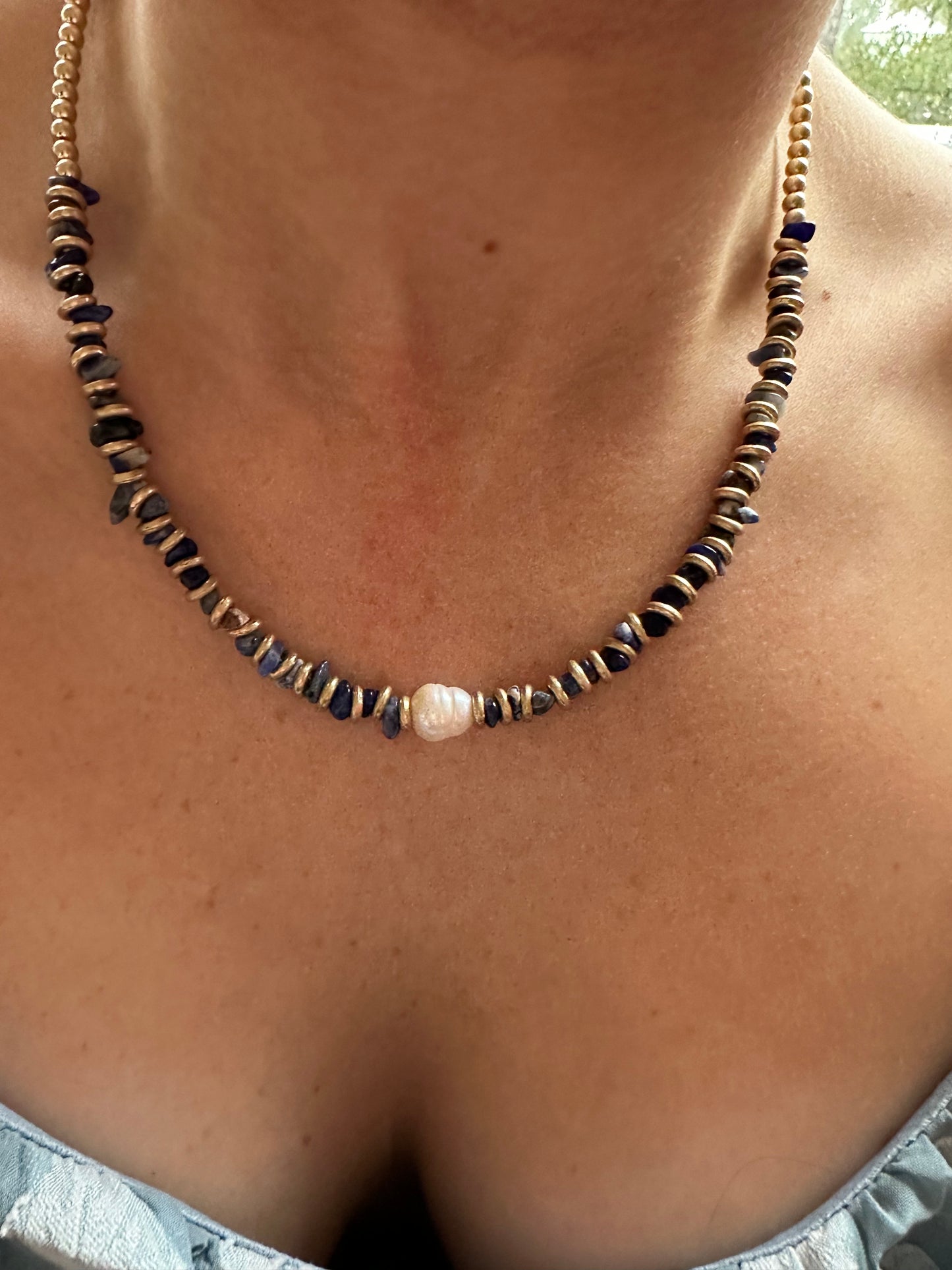Stone and Pearl Choker Necklace